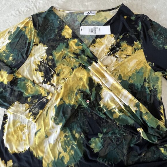 Calvin Klein faux wrap long sleeve floral prints top blouse size 1X NWT - Picture 3 of 9